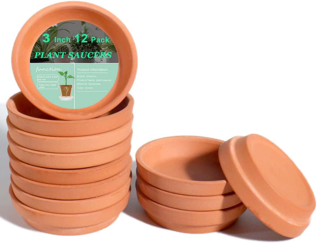 vensovo 3 Inch Terracotta Plant Saucer Pots Tray - 12 pcs Mini Planter Saucers for Indoor & Outdoor Plants, Small Clay Trays Perfect for 2 Inch 2.5Inch Flower Pot