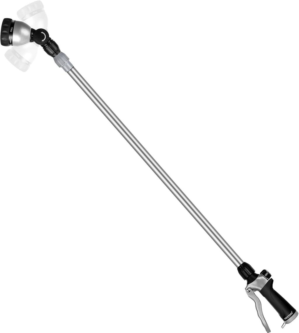 RESTMO Metal Watering Wand, 36”-60” Long Telescopic Tube | 180° Adjustable Ratcheting Head | 7 Spray Patterns | Flow Control, Perfect Garden Hose Sprayer to Water Hanging Baskets, Shrubs, Black