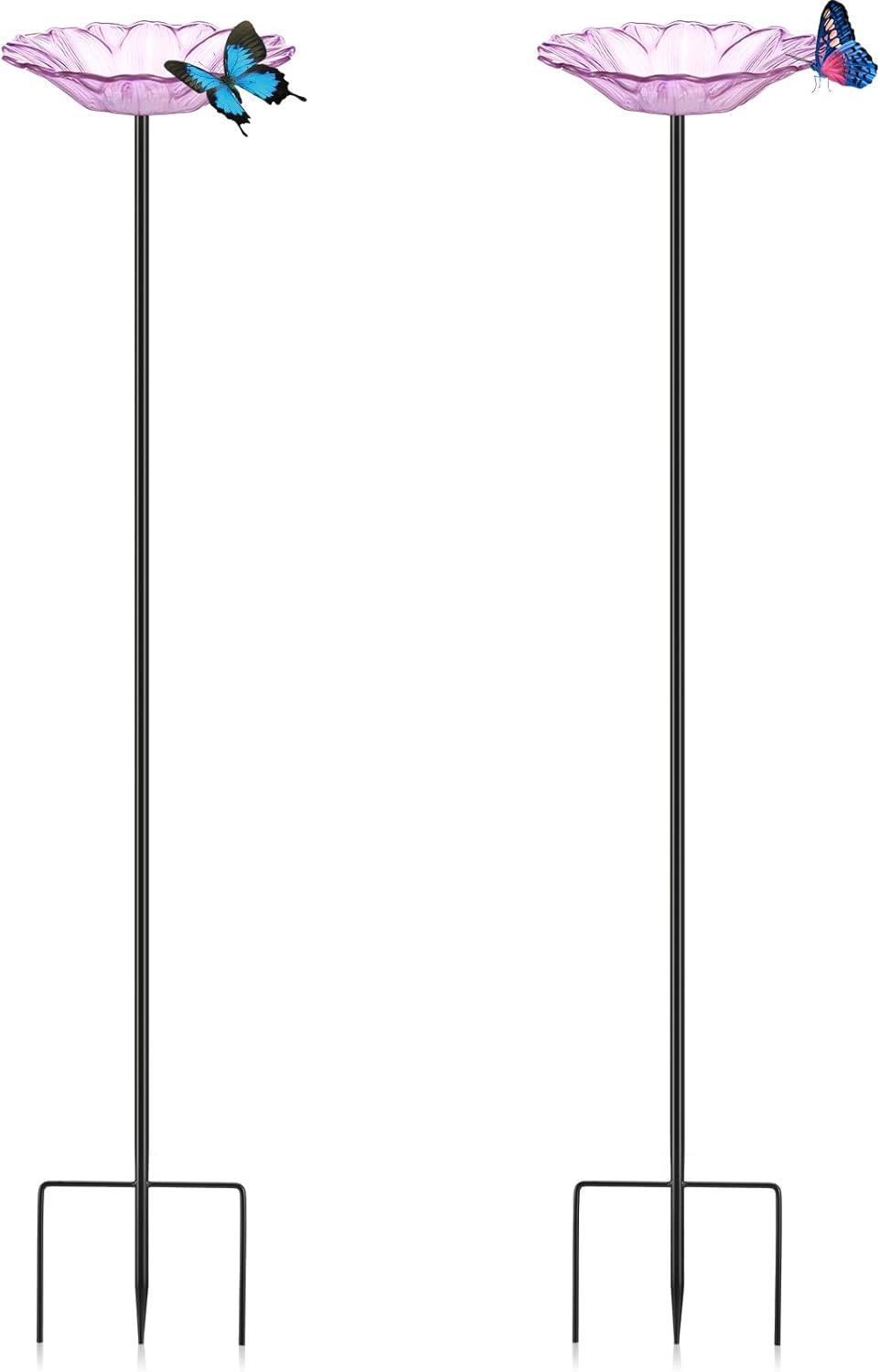 Newtay 2 Pack Butterfly Feeder Glass Flower Bee Watering Station and Bath for Outdoor Bee Feeder Butterfly Puddler Cups Backyard Garden Decoration to Attract Butterflies Bees