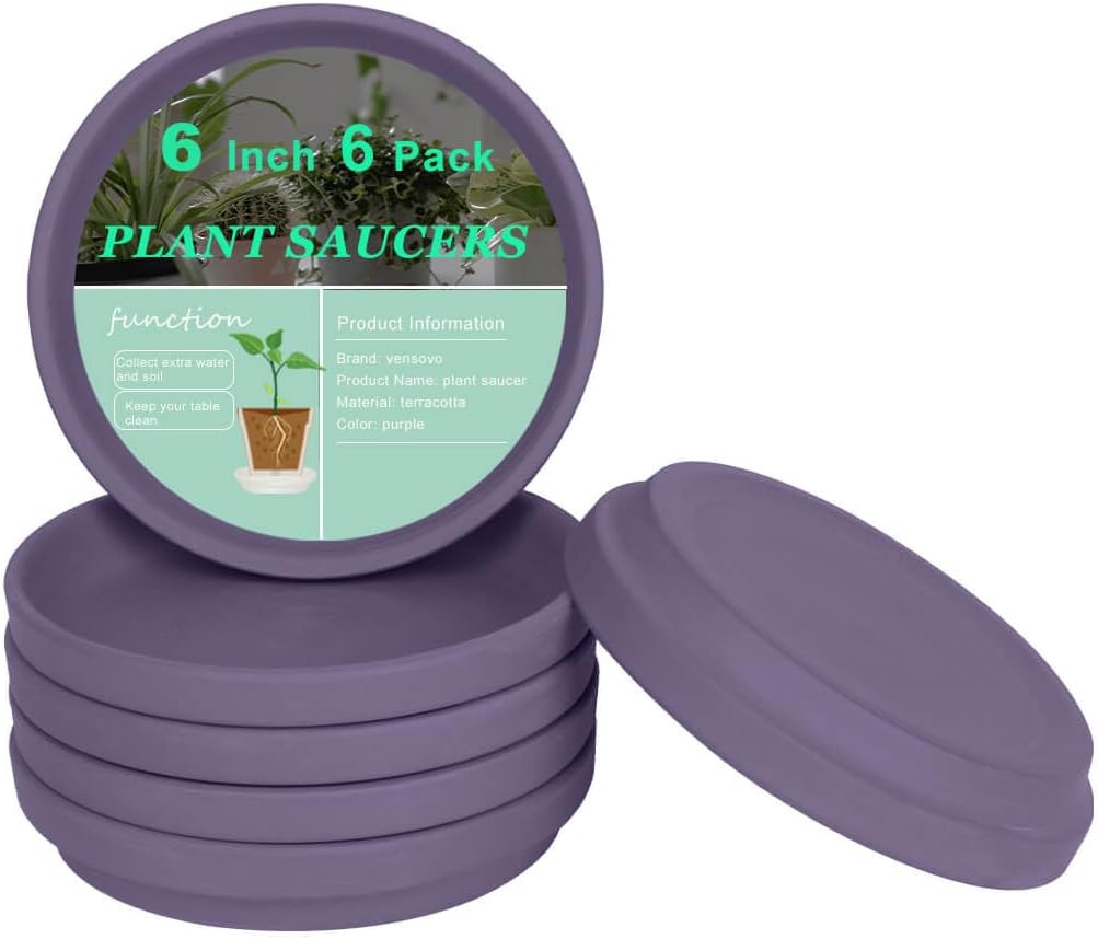 vensovo 6 Inch Purple Terracotta Plant Saucer Pots Tray - 6 Pcs Round Planter Saucers for Indoor & Outdoor Plants, Small Clay Trays Perfect for 5 Inch 5.5 Inch 6 Inch Flower Pot