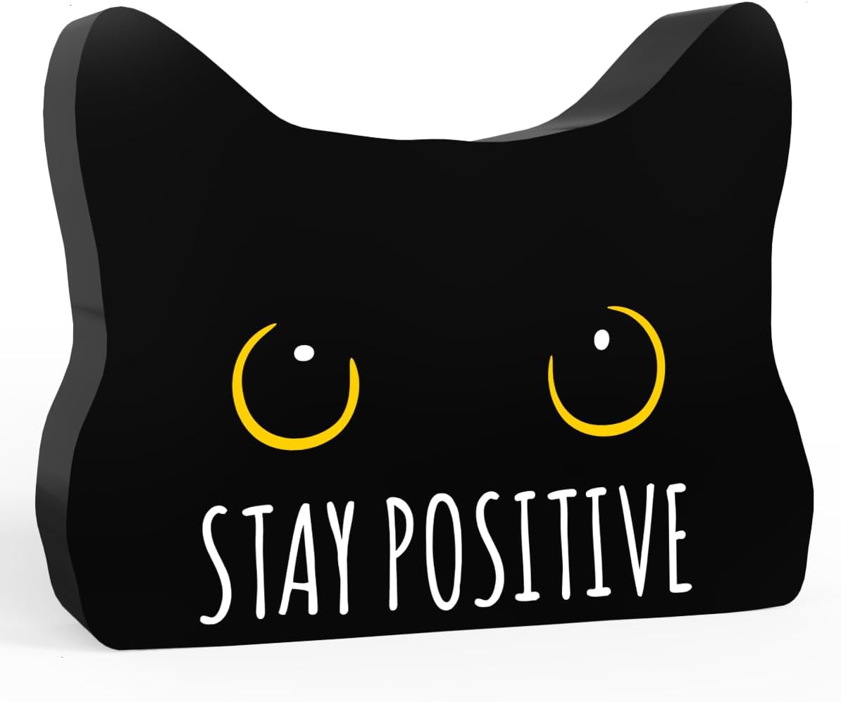 Stay Positive Funny Bathroom Acrylic Decor Sign Black Cat Decor Cat Decor for Home Bathroom Cat Lover Gifts For Women Men