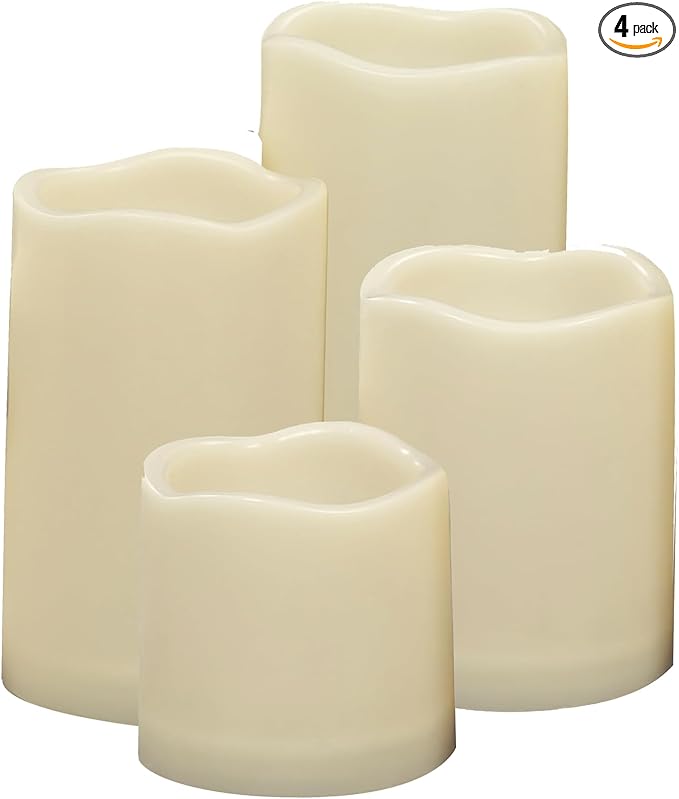 CANDLE CHOICE Waterproof Outdoor Battery Operated Flameless Candles with Timer Realistic Flickering Plastic Fake Electric LED Pillar Lights for Lantern Garden Wedding Christmas Decorations 4 Pack