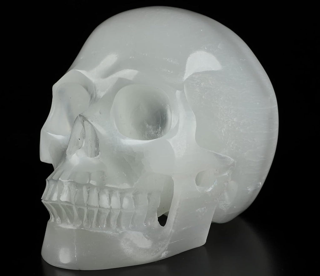 Skullis 5.0" Selenite Hand Carved Crystal Skull, Super Realistic, Crystal Healing, Hand Carved Gemstone Fine Art Sculpture, Reiki Healing Stone Statue.2021 Z8
