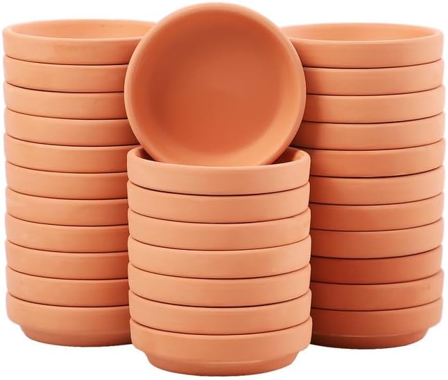 Fcacti 3 inch Small Terra Cotta Plant Saucers, Round Pot Drip Trays,Durable Thicker Clay Plant Tray Flower Pot Saucers for Outdoors Indoors Flower Pots and Planters,Pack of 30