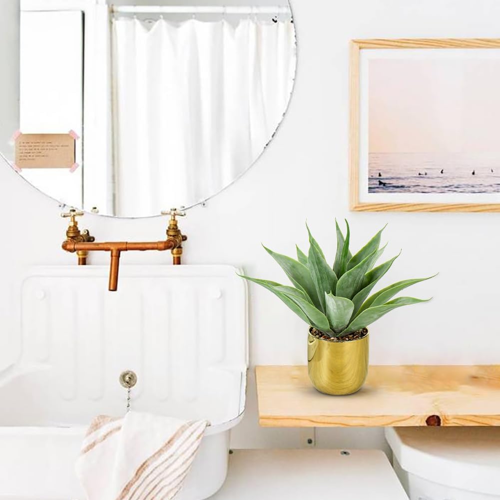 Large Faux Agave Plant 13" Artificial Aloe Vera Plants Fake Succulent Plants in Pot Realistic Agave Plant Artificial Potted Plants for Home Living Room Table Office Desk Bathroom Indoor Decor(Gold)