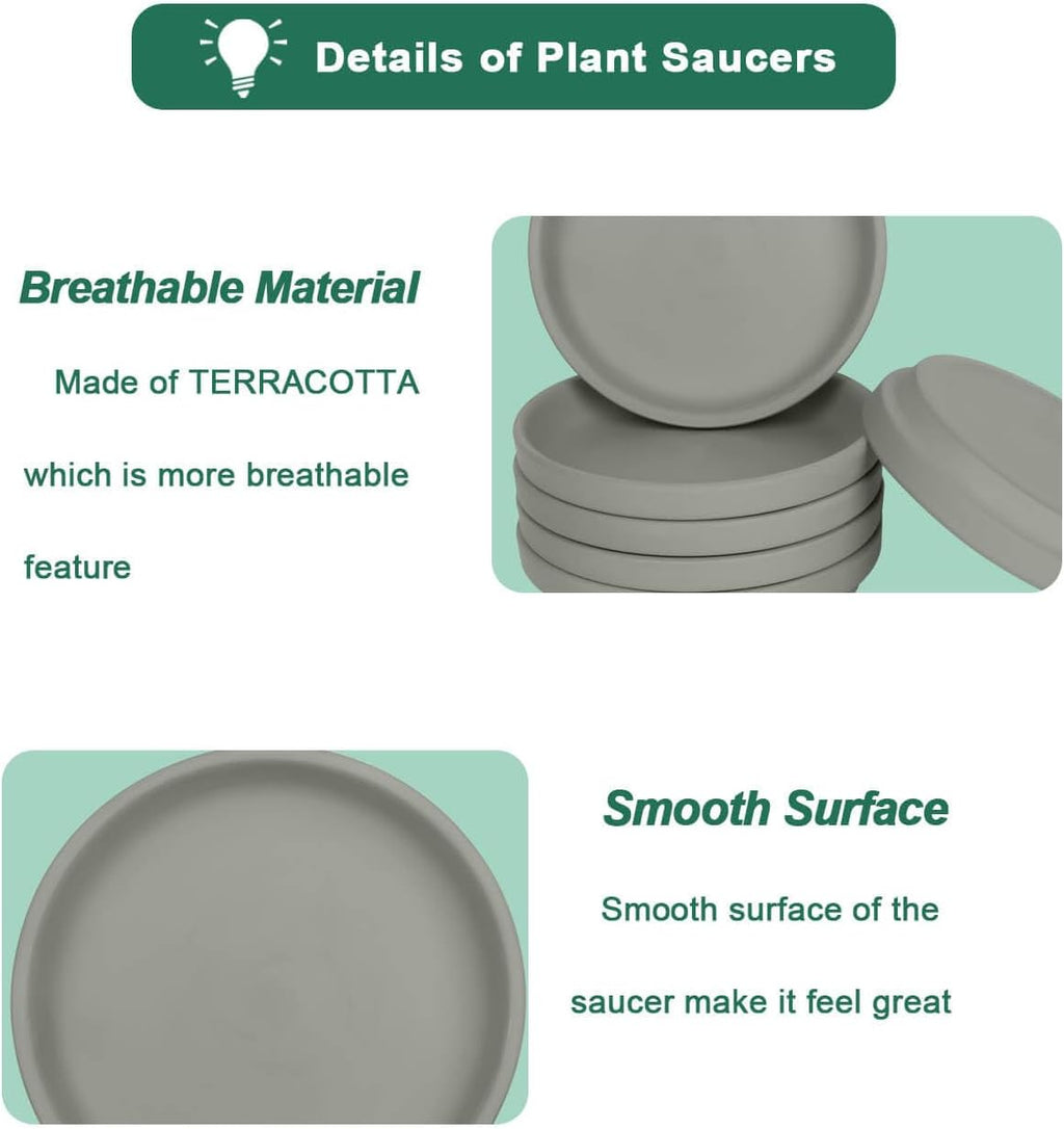vensovo 4 Inch Grey Terracotta Pot Plant Saucer - 6 pcs Round Plant Pot Saucers, Clay Plant Trays Perfect for 3 Inch 3.5 Inch 4 Inch Flower Pot with Drainage Hole and Great for Indoor or Outdoor
