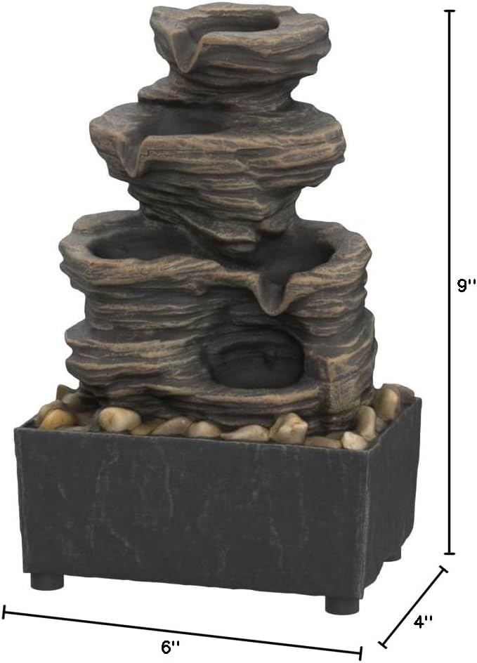 Nature's Mark Cascading Rock Tabletop Water Fountain with Natural River Rocks and LED Lights 9" Height (Power Cord Attached)
