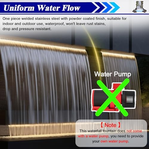 Waterfall Spillway 72 Inch - Garden Fountain Waterfall Embedded Mounting, Heavy Duty Stainless Steel Spray Water Accessories for Pond and Patio