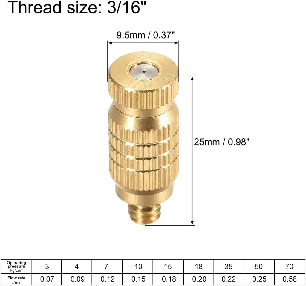 uxcell Brass Misting Nozzle - 3/16-inch Threaded 0.4mm Orifice Dia Fogging Spray Head for Outdoor Cooling System - 5 Pcs Golden
