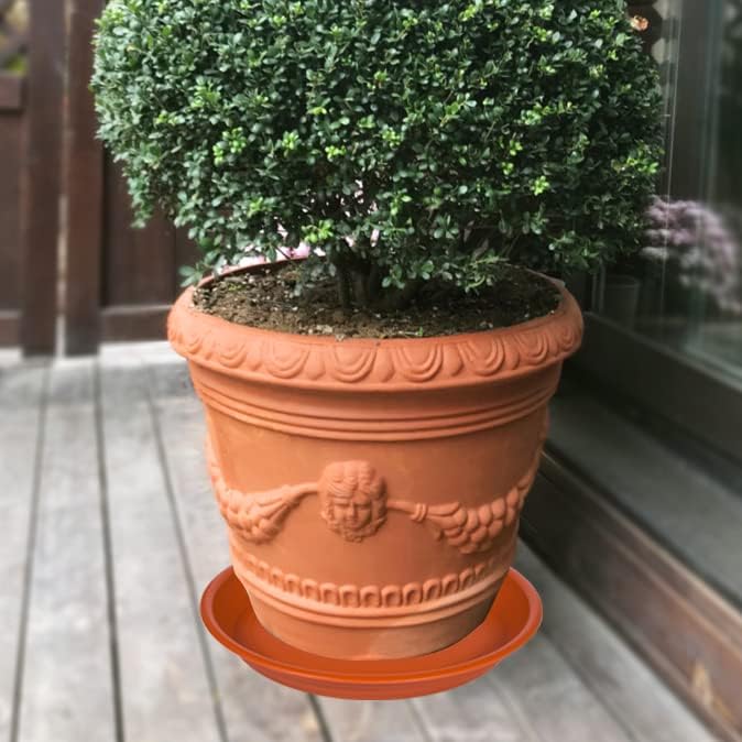 4 Pack of 18 19 inch Plant Saucer Drip Tray, Large Deep Plastic Flower Planter Saucers and Drip Trays for Indoors Outdoors, Bath Baths Bowls, Heavy Durable Plant Plate Water Catcher (18", Terracotta)