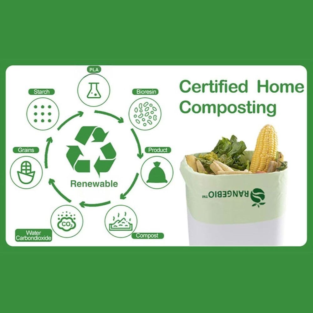 100% Home Compostable Trash Bags 13 Gallon Tall Kitchen, 50 Count, 0.9 Mil, Kitchen Compost Bags, Large Compostable Bags US BPI ASTM D6400 and OK Compost Home Certified