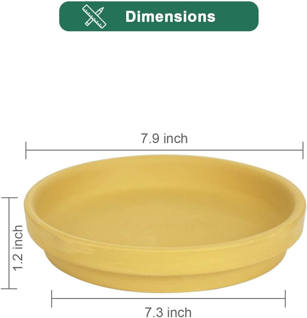 vensovo 8 Inch Yellow Terracotta Plant Saucer Pots Tray - 4 Pcs Round Planter Saucers for Indoor & Outdoor Plants, Large Clay Trays Perfect for 7 Inch 7.5 Inch 8 Inch Flower Pot