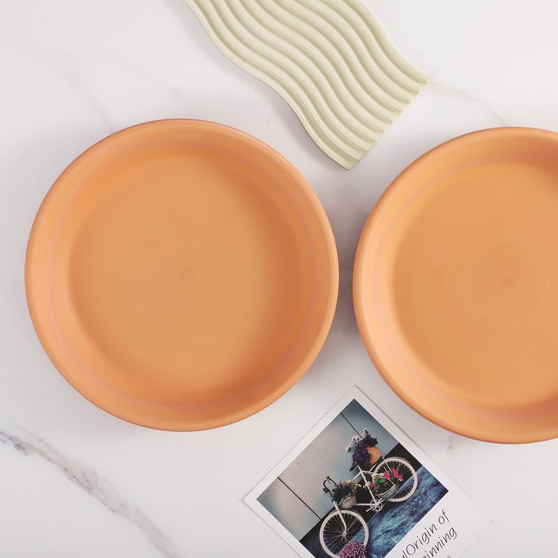 Fcacti 11 inch Large Terra Cotta Plant Saucers, Round Pot Drip Trays,Durable Thicker Clay Plant Tray Flower Pot Saucers for Outdoors Indoors Flower Pots and Planters,Pack of 2