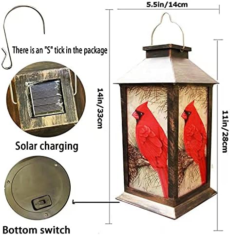 Solar Lanterns, Outdoor Hanging Lanterns Waterproof LED Solar Cardinal Lights Tabletop Lamp for Outdoor Patio Garden as Gifts for Mom Grandma Women