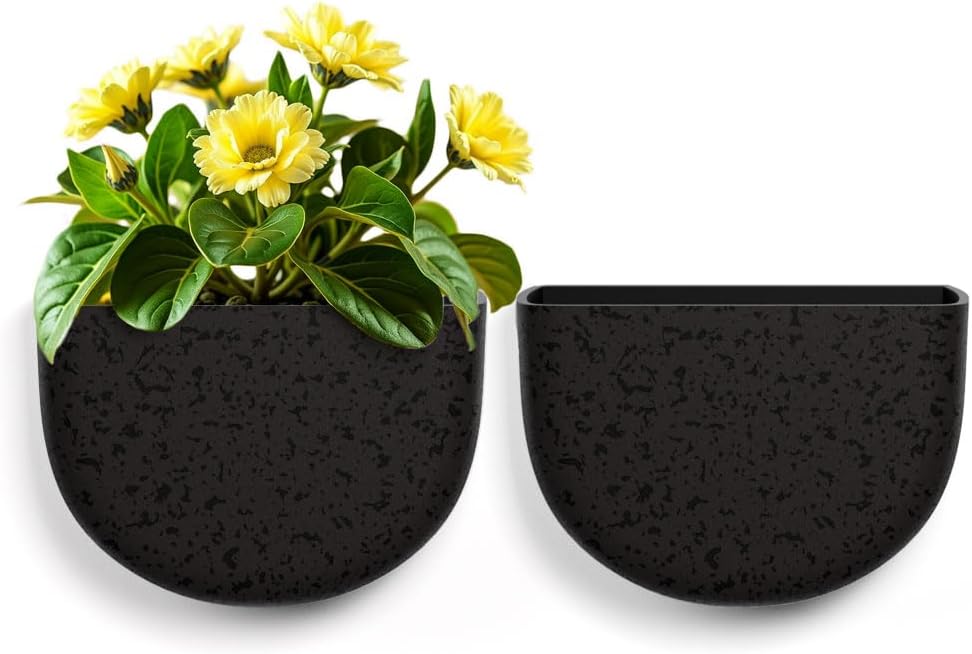 2 Pack Wall Hanging Planter Pots for Indoor and Outdoor Plants, 7 Inch Half-Moon-Shaped Plastic Wall Planter, Wall Mounted Succulent Planters (Iron)