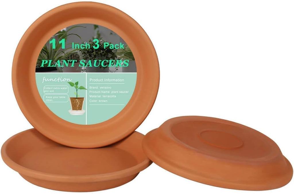 vensovo 11 Inch Terracotta Plant Saucer Pots Tray - 3 Pcs Round Planter Saucers for Indoor & Outdoor Plants, Large Clay Trays Perfect for 10,10.5,11 Inch Flower Pot