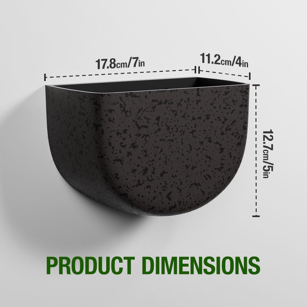 2 Pack Wall Hanging Planter Pots for Indoor and Outdoor Plants, 7 Inch Half-Moon-Shaped Plastic Wall Planter, Wall Mounted Succulent Planters (Iron)