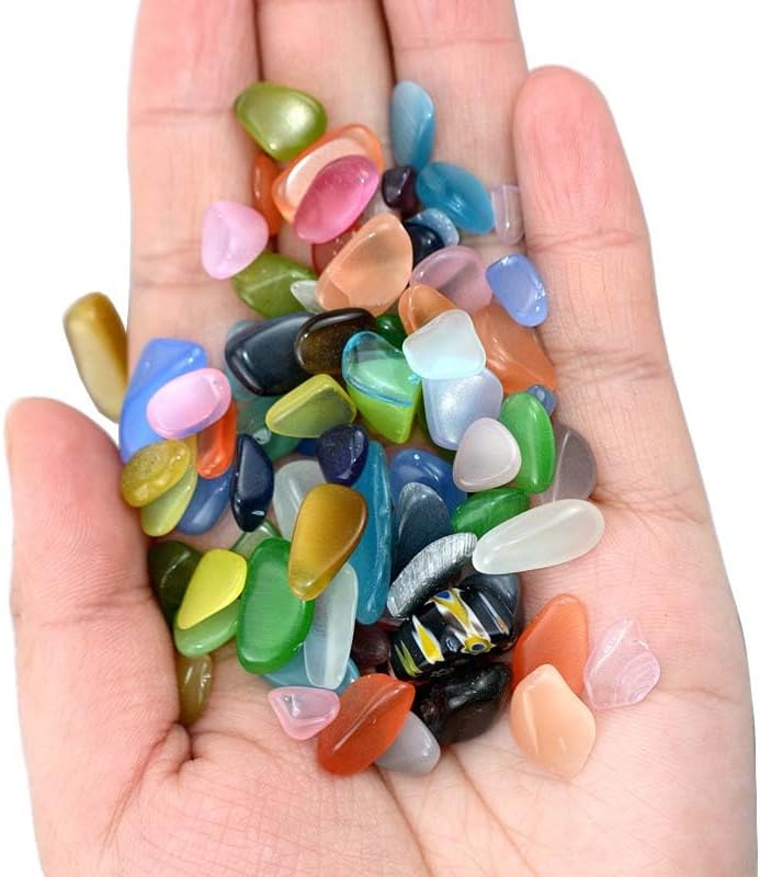 WAYBER Colorful Opal Pebbles, 1 Lb/460g Decorative Crystal Stones Rocks Sea Glass Gravel Sand for Aquarium/Turtle Tank/Succulent Plants/Flowerpot/Vase Decoration