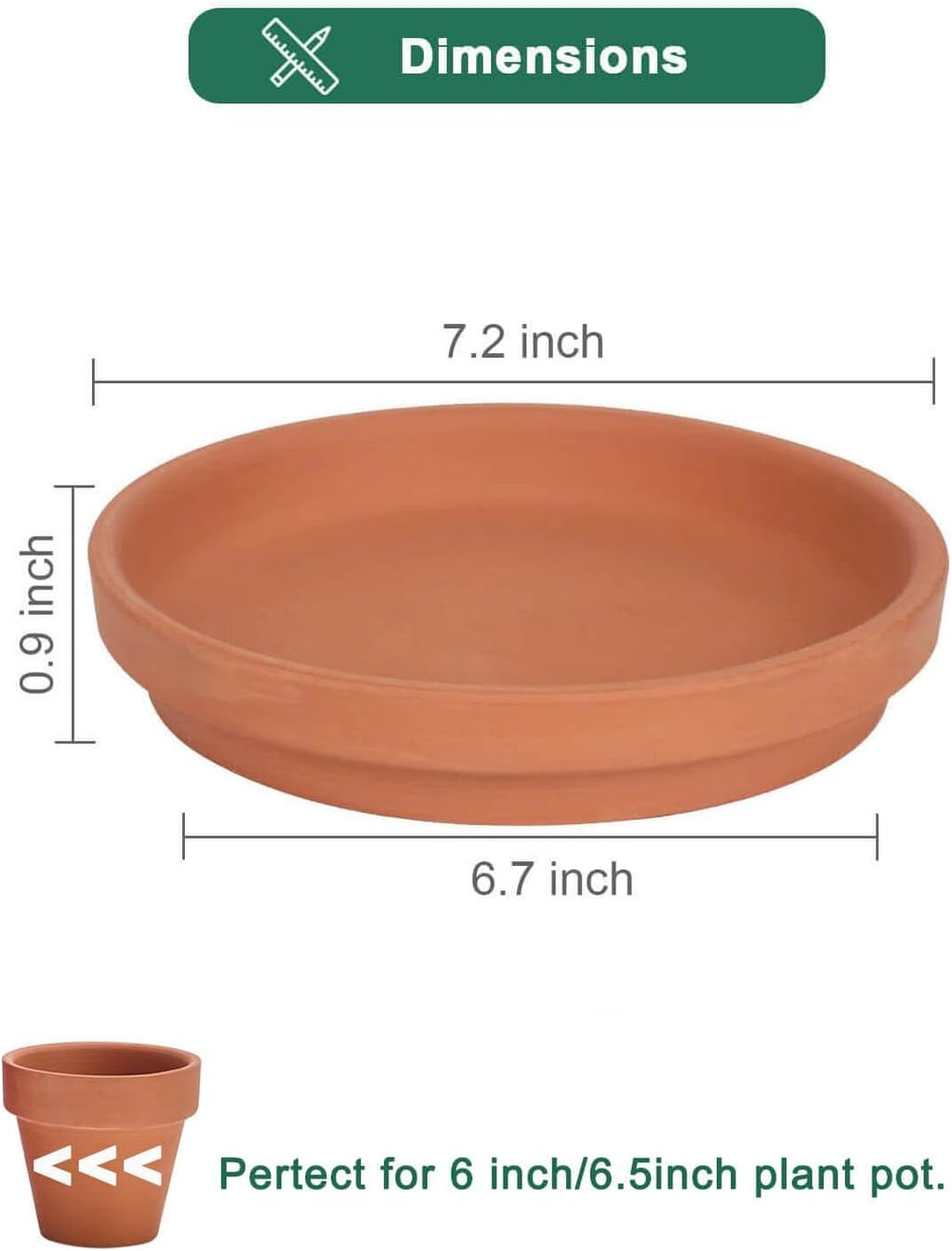 vensovo 7.2 Inch Terracotta Plant Saucer Pots Tray - 6 Pcs Round Planter Saucers for Indoor & Outdoor Plants, Large Clay Trays Perfect for 6 Inch 6.5 Inch 7 Inch Flower Pot