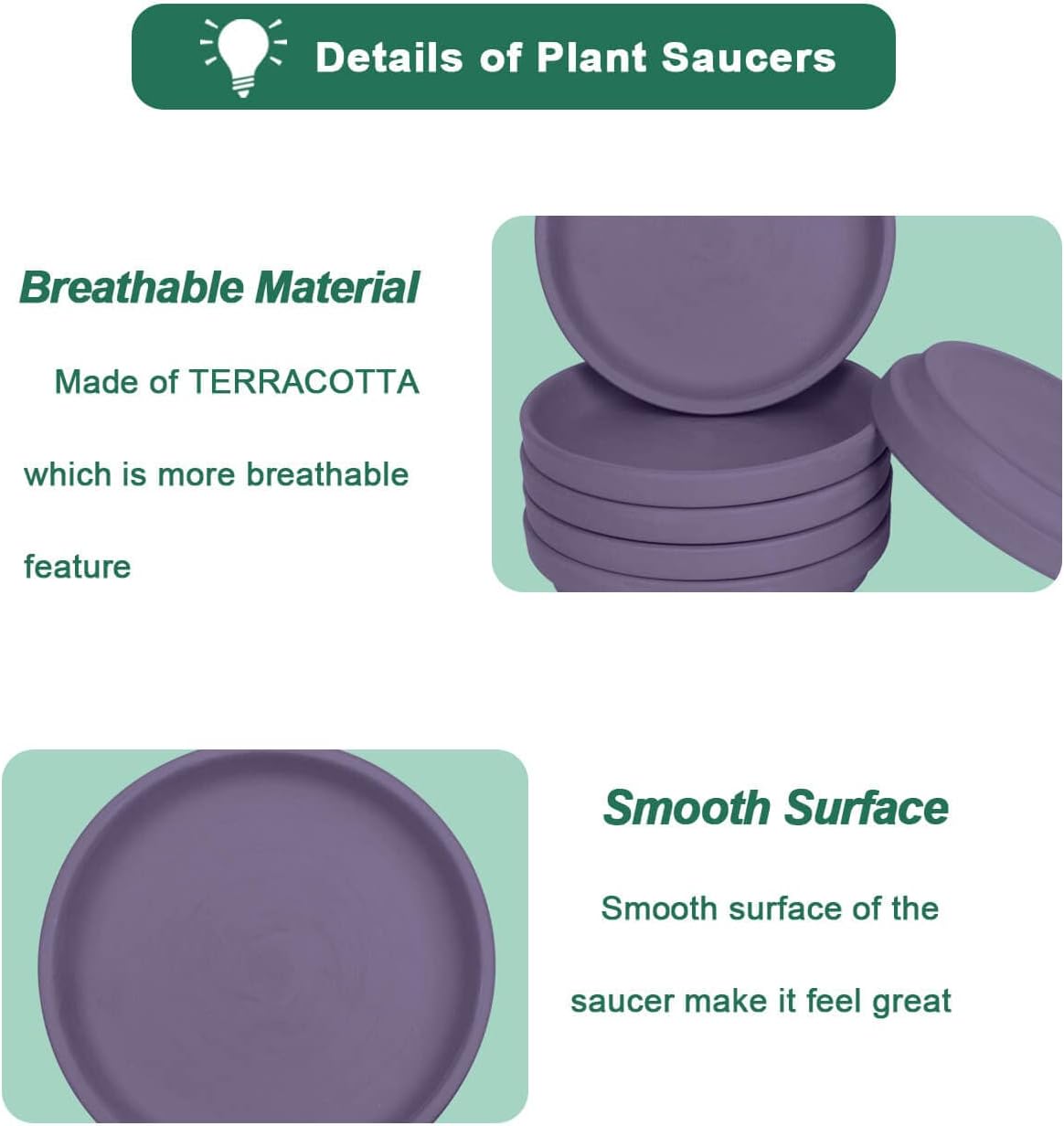vensovo 6 Inch Purple Terracotta Plant Saucer Pots Tray - 6 Pcs Round Planter Saucers for Indoor & Outdoor Plants, Small Clay Trays Perfect for 5 Inch 5.5 Inch 6 Inch Flower Pot