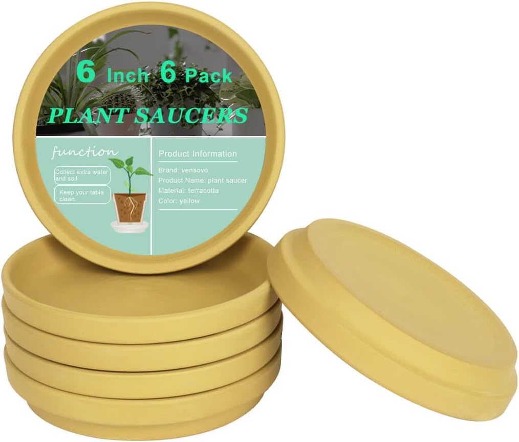 vensovo 6 Inch Yellow Terracotta Plant Saucer Pots Tray - 6 Pcs Round Planter Saucers for Indoor & Outdoor Plants, Small Clay Trays Perfect for 5 Inch 5.5 Inch 6 Inch Flower Pot