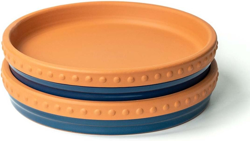 YBX 8-inch Plant Saucer Premium Terracotta Saucer Round Ceramic Plant Trays, Pack of 2 (Navy/Terracotta)