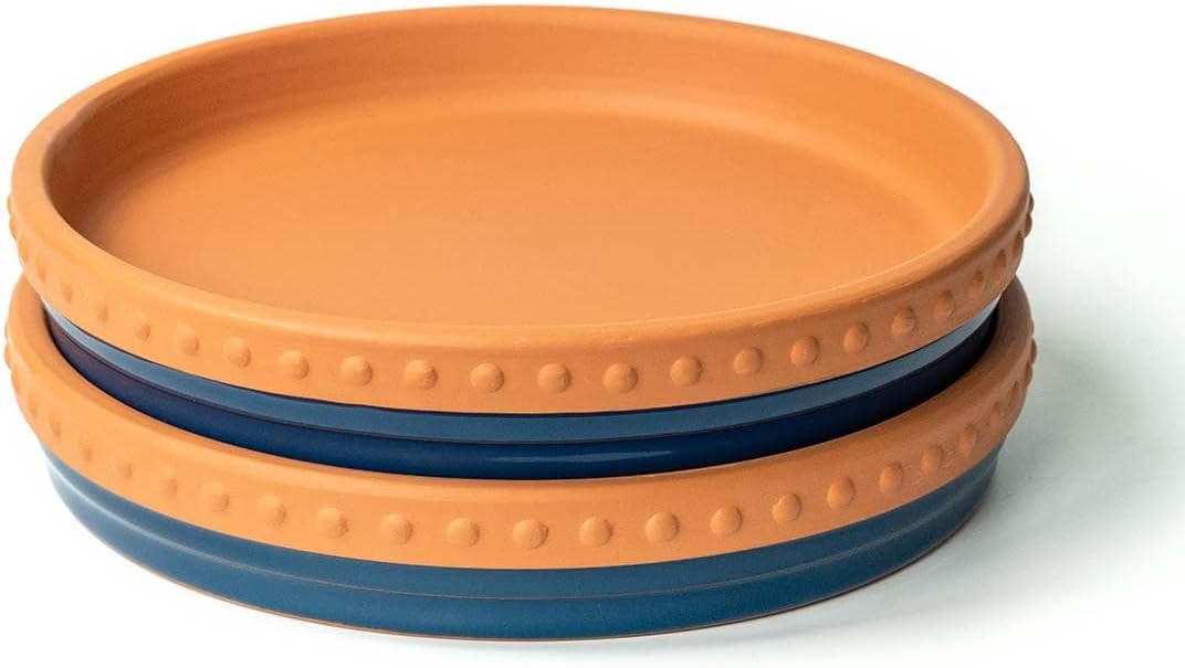 YBX 8-inch Plant Saucer Premium Terracotta Saucer Round Ceramic Plant Trays, Pack of 2 (Navy/Terracotta)