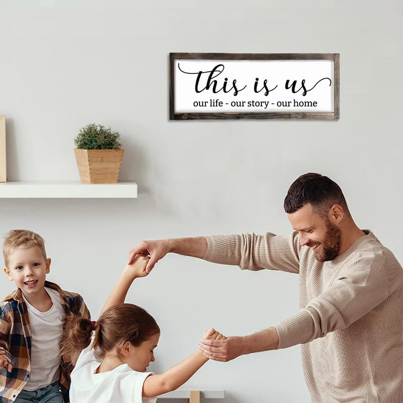 Dazingart This Is Us Sign, Our Life Our Story Our Home Sign, Farmhouse Family Wooden Wall Decor for Living Room Bedroom (This Is Us)