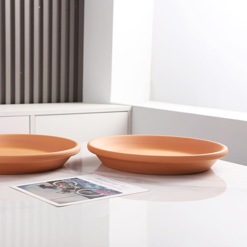 Fcacti 11 inch Large Terra Cotta Plant Saucers, Round Pot Drip Trays,Durable Thicker Clay Plant Tray Flower Pot Saucers for Outdoors Indoors Flower Pots and Planters,Pack of 2