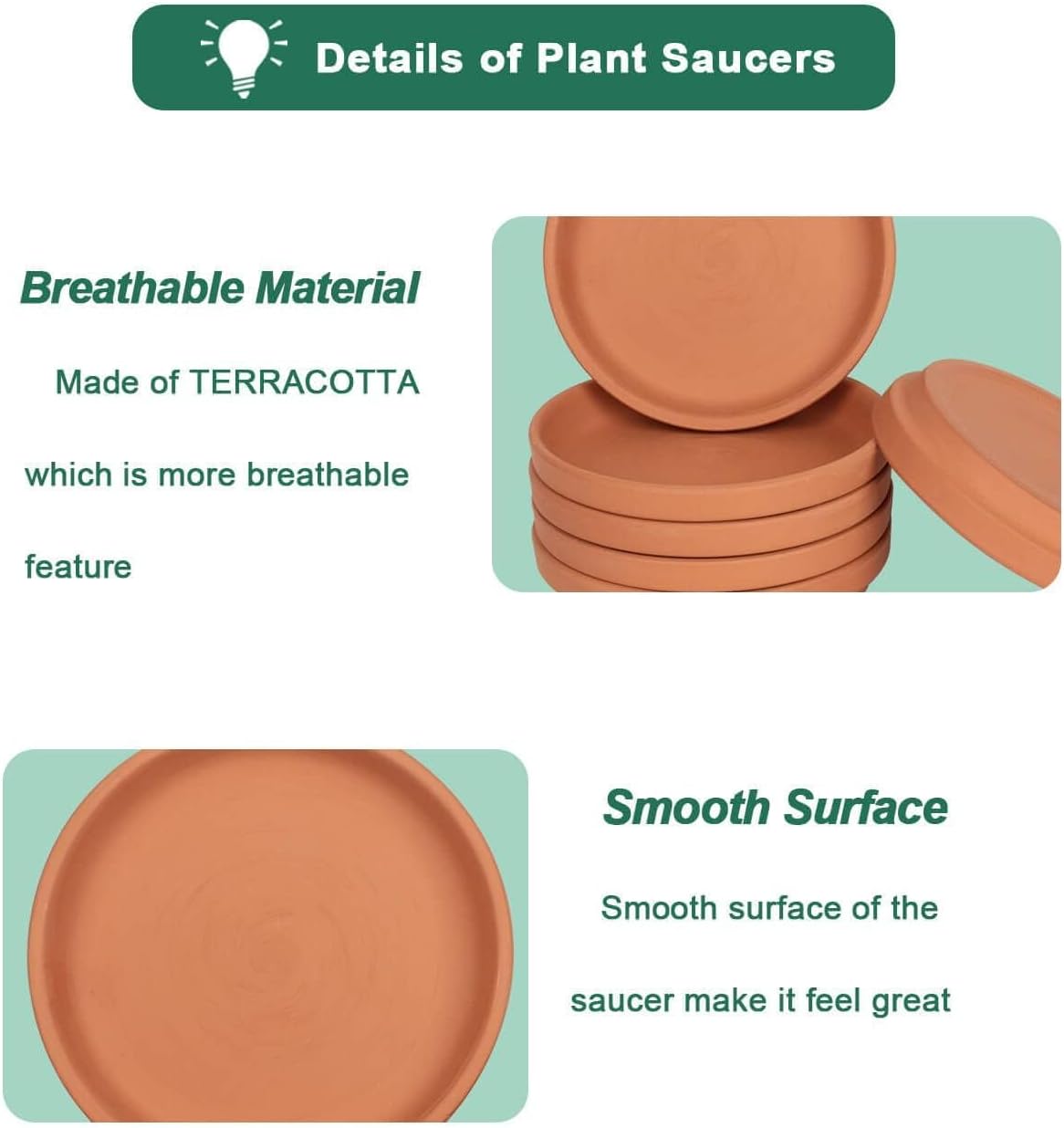 vensovo 8 Inch Terracotta Pot Saucer, 4 Pcs Large Round Plant Saucer for 7 Inch Flower Pot, Drainage Hole, Indoor or Outdoor Use, 7.9 x 7.9 inches, Brown
