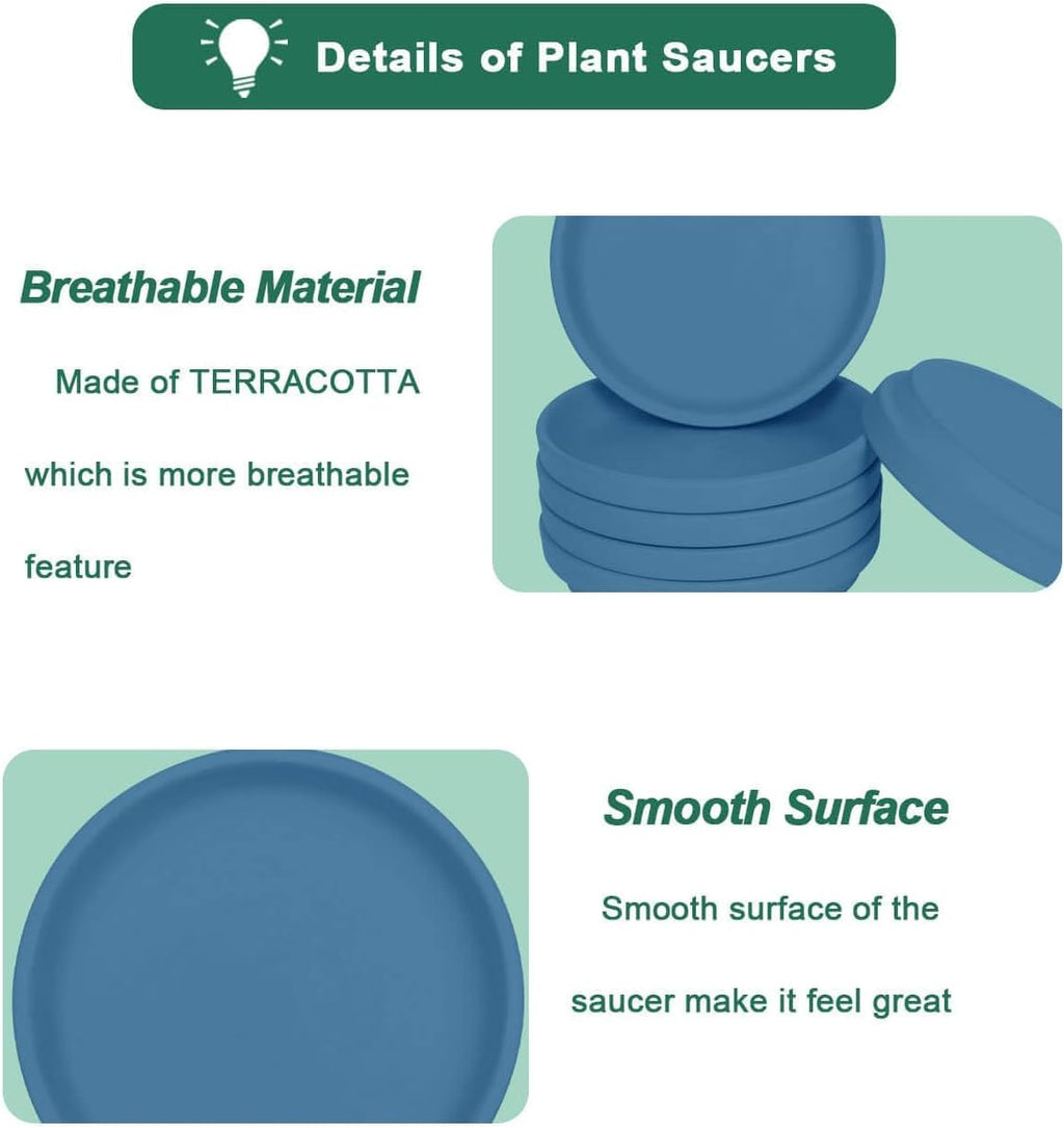 vensovo 8 Inch Steel Blue Terracotta Plant Saucer Pots Tray - 4 Pcs Round Planter Saucers for Indoor & Outdoor Plants, Large Clay Trays Perfect for 7 Inch 7.5 Inch 8 Inch Flower Pot