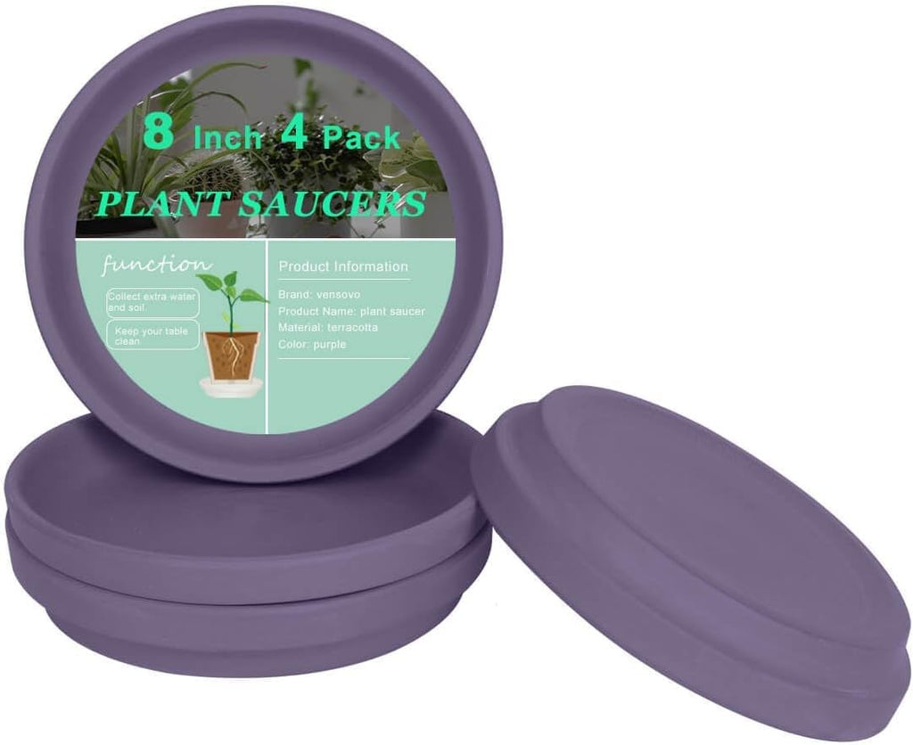 vensovo 8 Inch Purple Terracotta Plant Saucer Pots Tray - 4 Pcs Round Planter Saucers for Indoor & Outdoor Plants, Large Clay Trays Perfect for 7 Inch 7.5 Inch 8 Inch Flower Pot