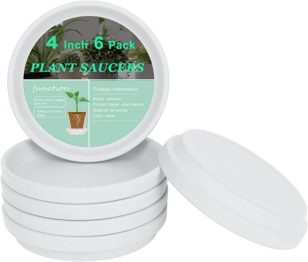vensovo 4 Inch White Terracotta Plant Saucer Pots Tray - 6 Pcs Round Planter Saucers for Indoor & Outdoor Plants, Small Clay Trays Perfect for 3 Inch 3.5 Inch 4 Inch Flower Pot