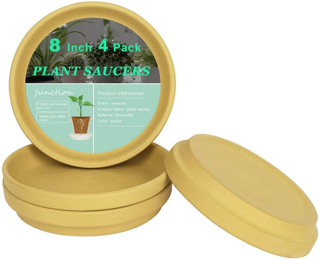 vensovo 8 Inch Yellow Terracotta Plant Saucer Pots Tray - 4 Pcs Round Planter Saucers for Indoor & Outdoor Plants, Large Clay Trays Perfect for 7 Inch 7.5 Inch 8 Inch Flower Pot