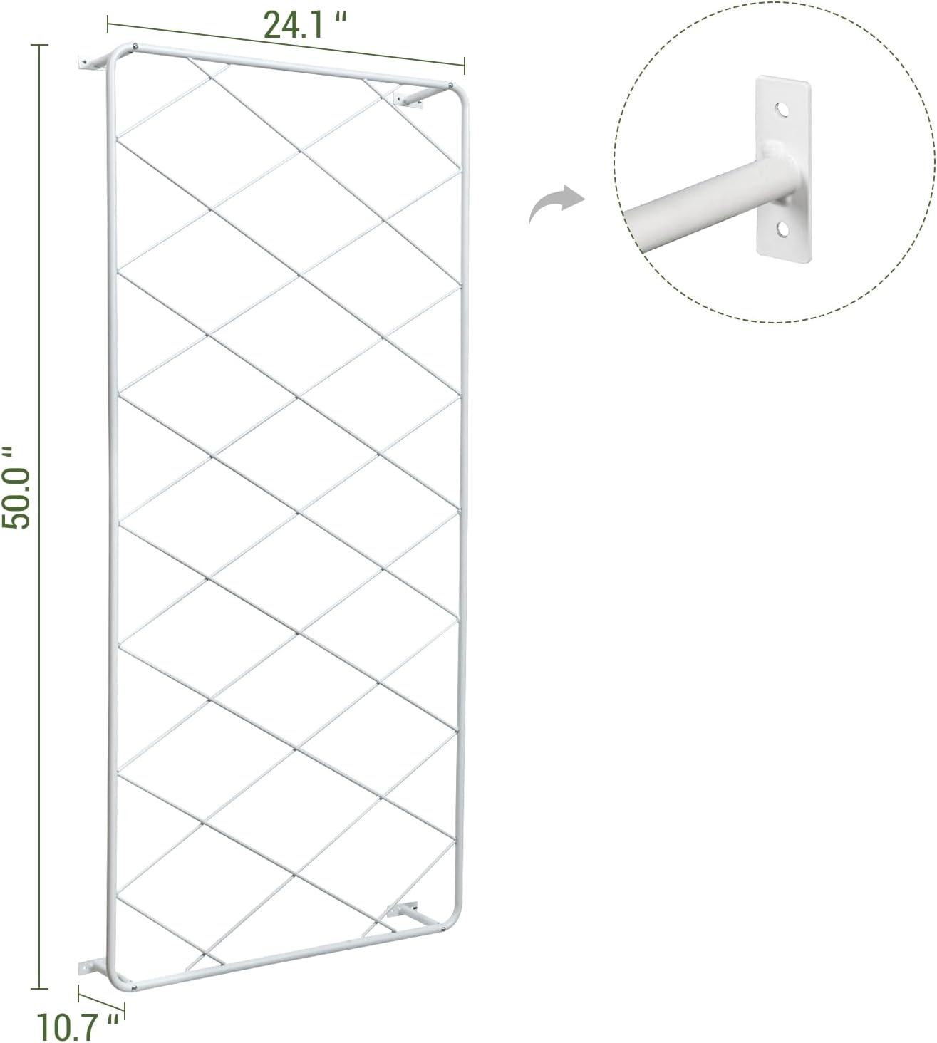 MyGift 50 by 24 Inch Single Panel Wall Mounted Garden Trellis with Metal Diamond Screen, Hanging Lattice Support Frame for Outdoor or Indoor Climbing Plant Vines (Matte White, 1 pc)