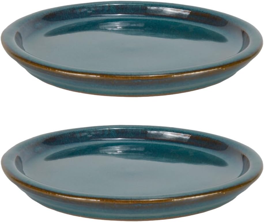W&W Ceramic Plant Saucer - Plant Trays for Indoor Pots (Teal, 8 inches, 2 Packs)