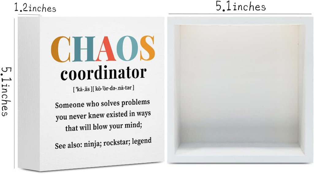 Chaos Coordinator Gifts Office Decor Wooden Box Sign, Administrative Professional Day Gifts Thank You Gifts for Boss Coworker Teacher Nurse Decorative Office Desk Accessories Table Shelf Plaque Sign