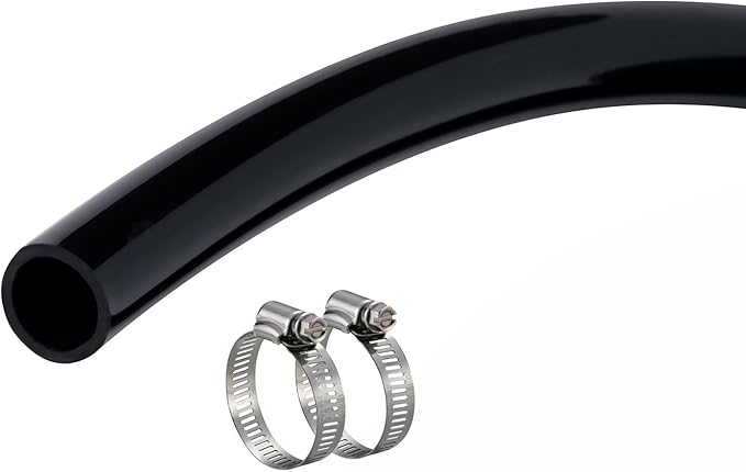 1/4" id - 10ft Black Vinyl Tubing Flexible PVC Tube Hybrid Hose Transfer Water Fuel Gas for Pond Fountain Garden Waterfall, Durable and Safe, with 2 Hose Clamps