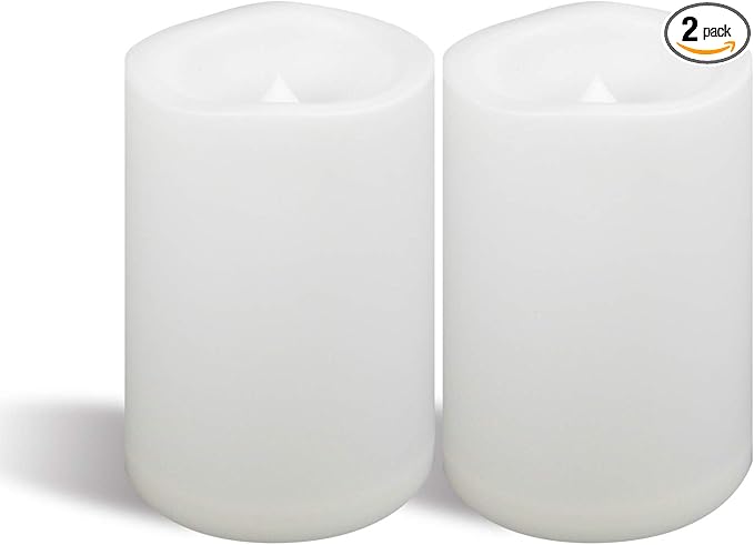 CANDLE CHOICE Waterproof Outdoor Battery Operated Flameless Candles with Timer Large Plastic Resin Bright Flickering Electric LED Pillars Lantern Garden Wedding Christmas Decorations 4”(D)x6”(H) 2 PCS