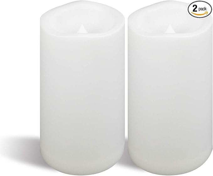 CANDLE CHOICE Waterproof Outdoor Battery Operated Flameless Candles with Timer Large Plastic Resin Bright Flickering Electric LED Pillars Lantern Garden Wedding Christmas Decorations 4”(D)x8”(H) 2 PCS