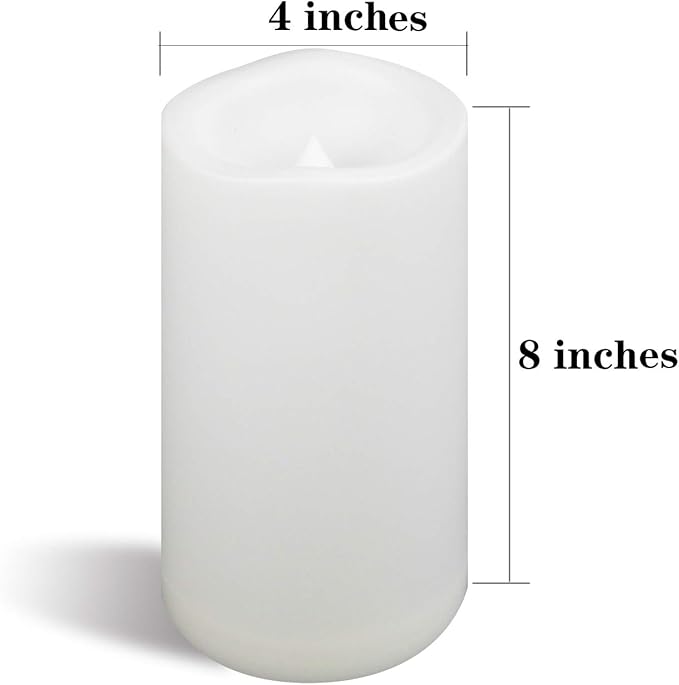 CANDLE CHOICE Large Waterproof Outdoor Battery Operated Flameless Candles Remote Timer 4”(D)x8”(H) Big White Plastic Bright Flickering Electric LED Pillars Lantern Patio Garden Wedding Decoration 2PCS
