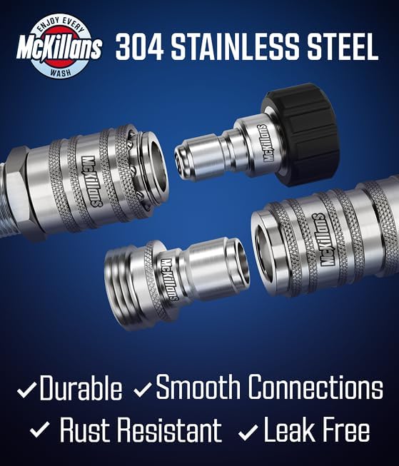 McKillans® 2025 Automatic M22-14mm Pressure Washer Quick Connect Kit - M22 to 3/8 Quick Connect Pressure Washer Fittings - Power Washer Accessories - Hose Adapter Set - 8-Piece Kit (Stainless Steel)