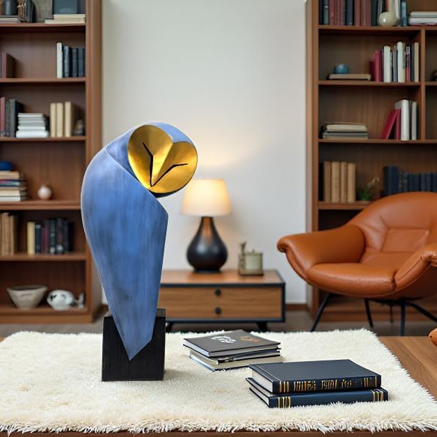 Mid-Century Modern 15 Inch Resin Owl Sculpture - Handmade Vintage Home Decor Statue for Bookshelves, Office Desk, Mantel & Collector Display