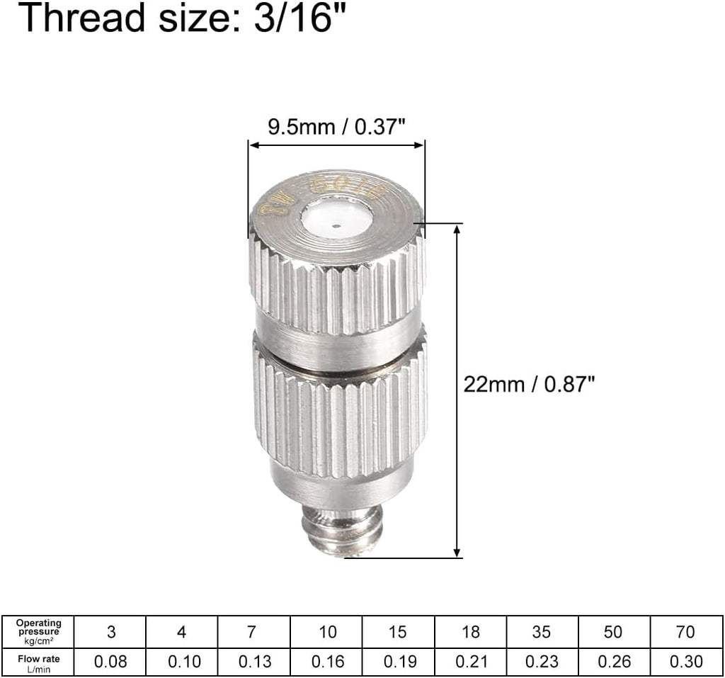 uxcell Brass Misting Nozzle - 3/16-inch Threaded 0.5mm Orifice Dia Fogging Spray Head for Outdoor Cooling System - 5 Pcs Silver Tone