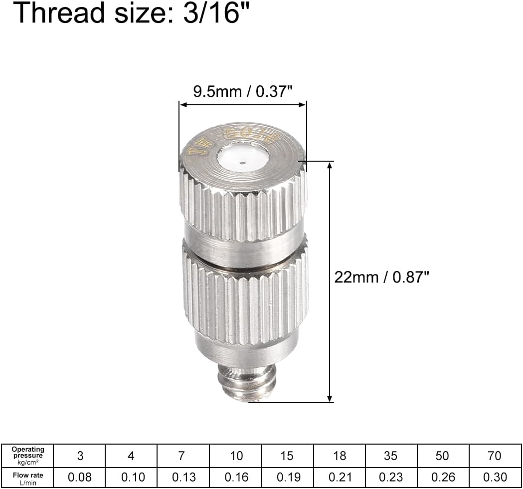 uxcell Brass Misting Nozzle - 3/16-inch Threaded 0.5mm Orifice Dia Fogging Spray Head for Outdoor Cooling System - 5 Pcs Silver Tone