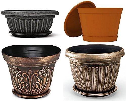 11" Decorative Heavy Duty Tray/Saucer (2 Pack) Rustic Medieval/French Country Look, Pot/Planter Base for Indoor/Outdoor Decor Use. Long Lasting, Reusable Light Weight (11 inches, Silver)