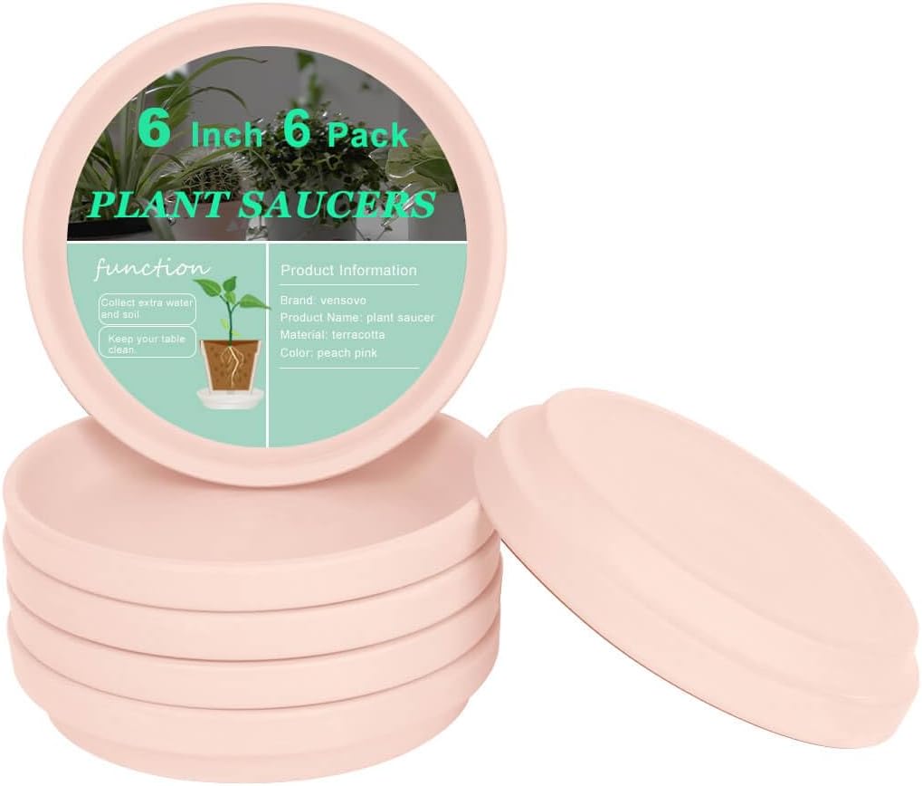 vensovo 6 Inch Pink Terracotta Plant Saucer Pots Tray - 6 Pcs Round Planter Saucers for Indoor & Outdoor Plants, Small Clay Trays Perfect for 5 Inch 5.5 Inch 6 Inch Flower Pot