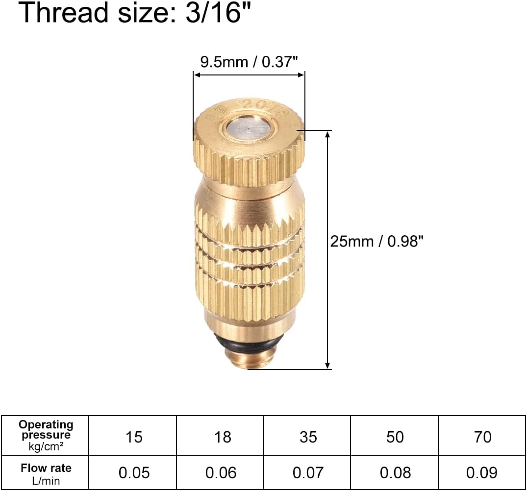 uxcell Brass Misting Nozzle - 3/16-inch Threaded 0.2mm Orifice Dia Fogging Spray Head for Outdoor Cooling System - 5 Pcs Golden