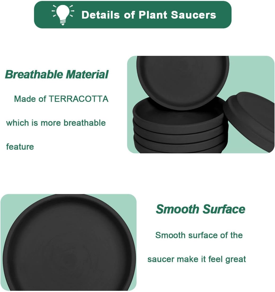 vensovo 4 Inch Black Terracotta Plant Saucer Pots Tray - 6 Pcs Round Planter Saucers for Indoor & Outdoor Plants, Small Clay Trays Perfect for 3 Inch 3.5 Inch 4 Inch Flower Pot