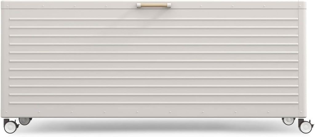 281 Gallon Large Outdoor Metal Deck Box with Wheels, Storage Box with Lid for Patio Furniture, Garden Tools, Outdoor Cushion, Latte